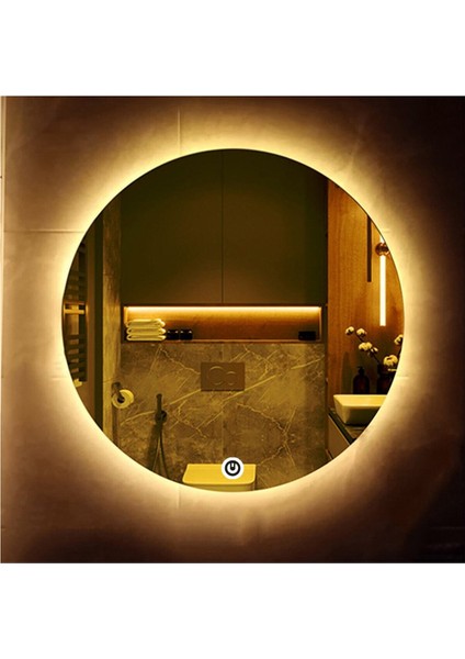 Global Led Mirror 45 cm Dokunmatik Tuşlu Yuvarlak Ledli Ayna Banyo Aynası Dekoratif Ayna Boy Ayna Salon Duvar Ayna