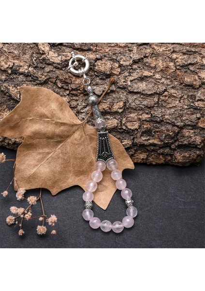 Pembe Kuvars Doğaltaşı Tesbih Model Anahtarlık