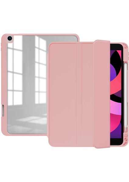 Apple iPad 10.2 Uyumlu 8.nesil Smart Cover Kılıf Nort Arkası Şeffaf Standlı Pembe