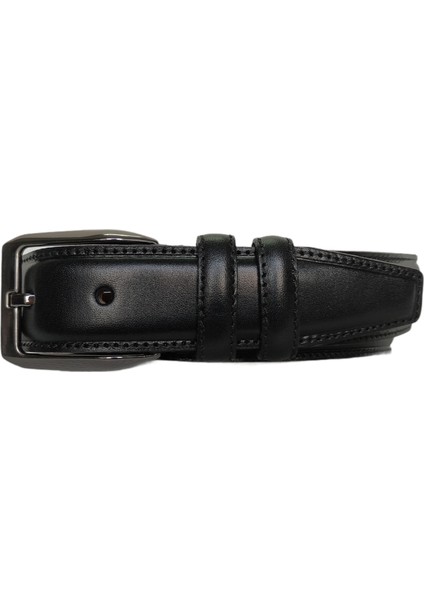 %100 Hakiki Deri Siyah Dikişli Klasik Pantolon Kemeri, 3.5 cm modelleri