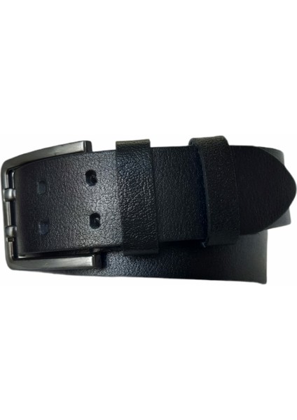 %100 Tek Kat Deri Siyah Çift Dilli Kot Pantolon Kemeri 4.5cm