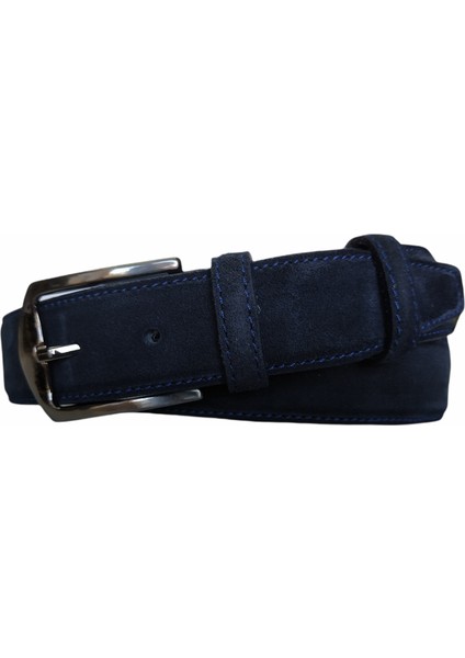 %100 Deri Lacivert Süet Kumaş Pantolon Kemeri 3.5 cm