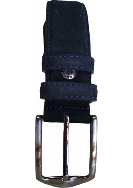 %100 Deri Lacivert Süet Kumaş Pantolon Kemeri 3.5 cm