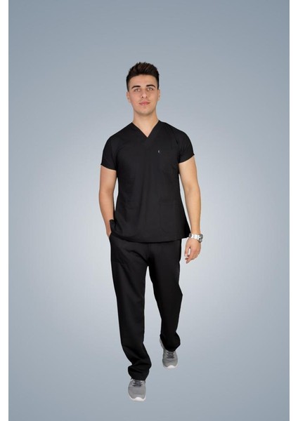 Doktor Hemşire Forması Cerrahi Nöbet Takımı Kadın-Erkek Siyah Üniforma