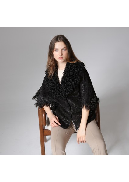 Siyah Kadın Leopar Desenli Deri Ceket fiyatları