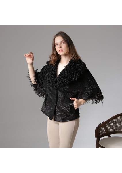 Siyah Kadın Leopar Desenli Deri Ceket modelleri