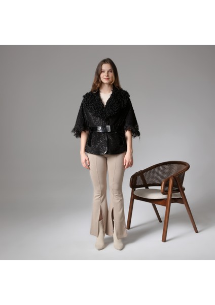 Siyah Kadın Leopar Desenli Deri Ceket fırsatları