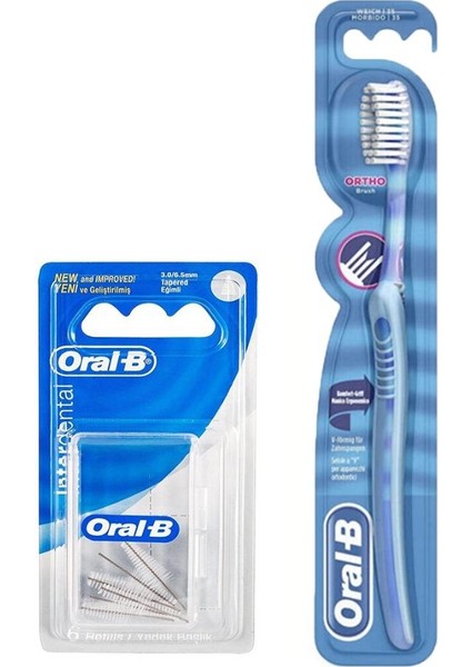 Diş Fırçası Ortho Yumuşak+Oral-B Arayüz Diş Fırçası Yedeği Eğimli 6 Adet