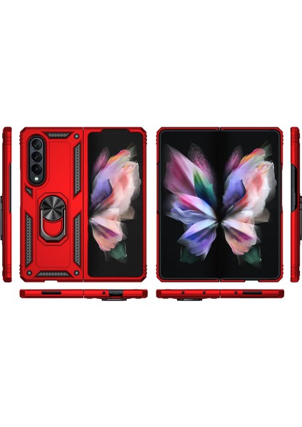 Samsung Galaxy Z Fold 3 Kılıf Metal Yüzüklü Silikon Kapak Tam Uyumlu Standlı Ultra Üstün Koruma