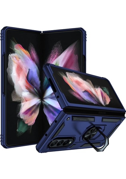 Samsung Galaxy Z Fold 3 Kılıf Metal Yüzüklü Silikon Kapak Tam Uyumlu Standlı Ultra Üstün Koruma