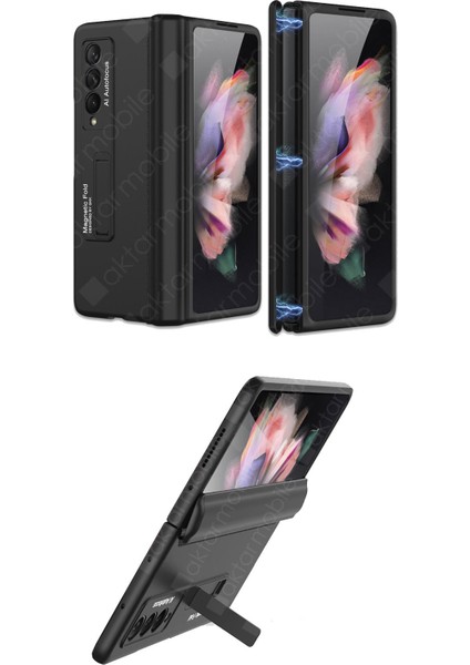 Samsung Galaxy Z Fold 3 Kılıf Magnetik Menteşe Korumalı Kick Standlı Premium Kapak Oleofobik Kaplama