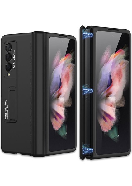 Samsung Galaxy Z Fold 3 Kılıf Magnetik Menteşe Korumalı Kick Standlı Premium Kapak Oleofobik Kaplama