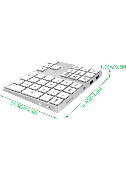 Shuai Yan Kablosuz Numaralı Klavye 34 Tuşlu Sayısal Tuş Takımı+Usb Tip-C Hub Bluetooth Sayısal Tuş Takımı,şarj Edilebilir Kablosuz Pad (Yurt Dışından)