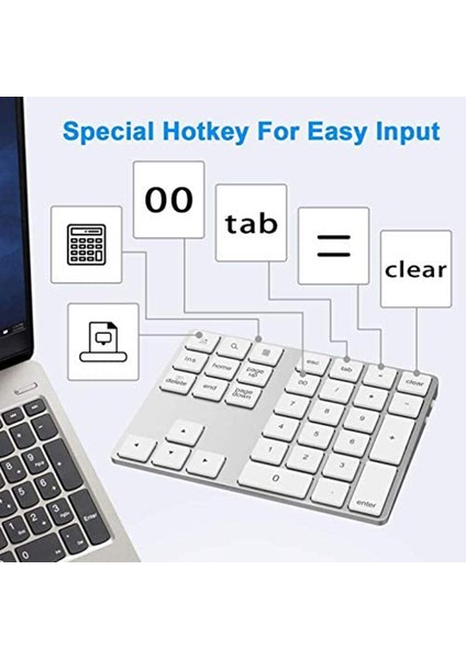 Shuai Yan Kablosuz Numaralı Klavye 34 Tuşlu Sayısal Tuş Takımı+Usb Tip-C Hub Bluetooth Sayısal Tuş Takımı,şarj Edilebilir Kablosuz Pad (Yurt Dışından)