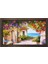 Çiçekli Ev Manzarası Tablosu-Kahverengi Ahşap - 50 x 70 cm 1
