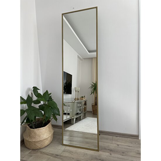 Effe Yapı Dekor Gold Metal Çerçeveli̇ Di̇kdörtgen 180 x 50 cm Ayaklı Boy Aynası