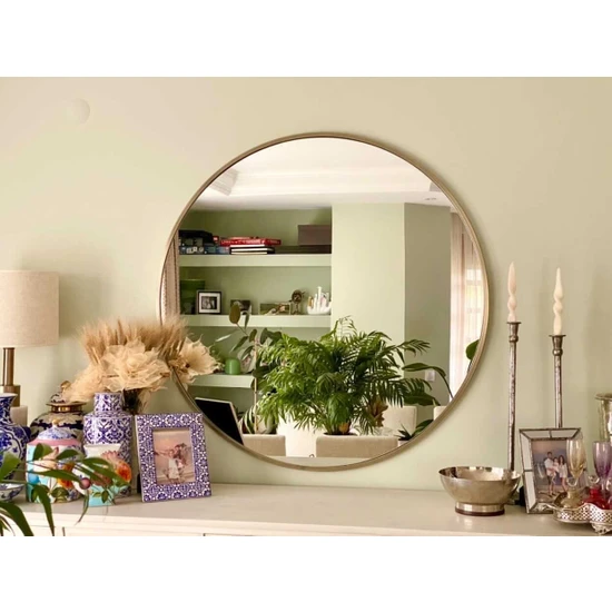 Effe Yapı Dekor Pirinç Eskitme Çerçeveli 80 cm Yuvarlak Ayna