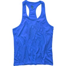 Bluu Fitness Gym Tank Top Rahat Kesim Mavi Renk Yüksek Pamuklu Sporcu Atleti