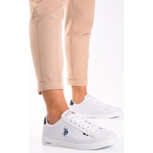 U.S. Polo Assn. Franco Beyaz Kadın Spor Ayakkabı Düz Taban P.U Malzeme ile Rahat Kullanım