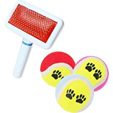Buffer Buffer® Paslanmaz Telli Kedi Köpek Tüy Tarama Pire Fırçası + Buffer®  3'lü Renkli Desenli Tenis Topu