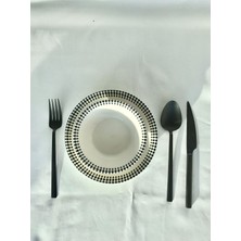 Sıla Porselen 24 Parça Gri Puantiyeli Porselen Yemek Takımı 6 Kişilik