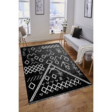 Voho Tekstil Çift Taraflı Dokuma Kilim - Siyah Beyaz Renk Doğal Kaya Desenli