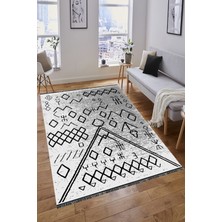 Voho Tekstil Çift Taraflı Dokuma Kilim - Siyah Beyaz Renk Doğal Kaya Desenli