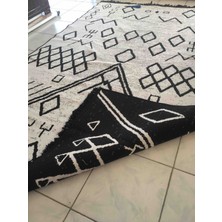 Voho Tekstil Çift Taraflı Dokuma Kilim - Siyah Beyaz Renk Doğal Kaya Desenli