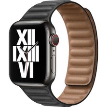 Mi7a Apple Watch Uyumlu 7 6 5 4 3 2 Seri 42 / 44 / 45 mm Manyetik Baklalı Model Deri Kayış Kordon