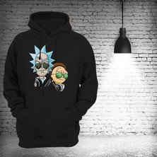 Remonz Rick And Morty Baskılı 3 Ipl. Şardonlu, Kalın (600 Gr.) Içi Polar Siyah Sweatshirt
