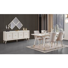Cadde Yıldız Izmit Ekru Yemek Odası Modern Tasarım Yonga Levha Malzemeden Açılır Masa 190x90 cm