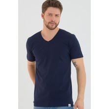 Amazing Crash Lacivert Basic Erkek V Yaka Slim Fit Kısa Kollu T-Shirt