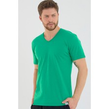 Amazing Crash Yeşil Basic Erkek V Yaka Slim Fit Kısa Kollu T-Shirt