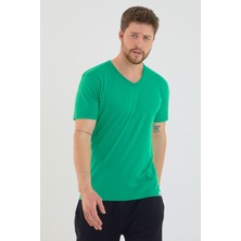 Amazing Crash Yeşil Basic Erkek V Yaka Slim Fit Kısa Kollu T-Shirt