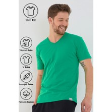 Amazing Crash Yeşil Basic Erkek V Yaka Slim Fit Kısa Kollu T-Shirt