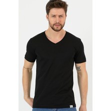 Amazing Crash Siyah Basic Erkek V Yaka Slim Fit Kısa Kollu T-Shirt