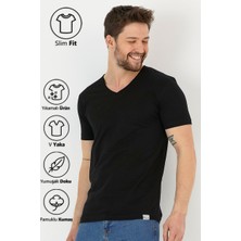 Amazing Crash Siyah Basic Erkek V Yaka Slim Fit Kısa Kollu T-Shirt