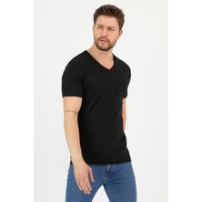 Amazing Crash Siyah Basic Erkek V Yaka Slim Fit Kısa Kollu T-Shirt