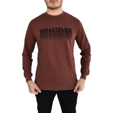 Naykı Erkek Kahverengi Sıfır Yaka Sweat Regular Fit Uzun Kol Düz Desenli Ekstra Özellikler