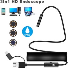 Hua3C 3'ü 1 Arada 5.5mm Mikro USB + Tip-C + USB Özellikli Su Geçirmez Kamera Endoskopu - Siyah (Yurt Dışından)