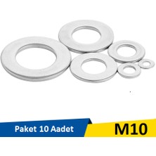 Norm M10 Inox Düz Pul Paket 10 Adet