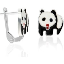 Adal Silver 925 Ayar Gümüş Mineli Klipsli Panda Küpe