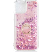MobaxAksesuar Apple iPhone 13 Mini Kılıf Içi Sıvılı Yüzüklü Kapak Pembe