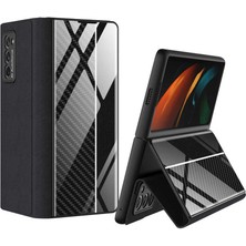 MobaxAksesuar Samsung Galaxy Z Fold 2 Kılıf Karbon Droga Kapak Siyah - Beyaz