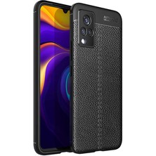 MobaxAksesuar Vivo V21 Kılıf Deri Tarzı Niss Silikon Case Siyah