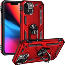MobaxAksesuar Apple iPhone 13 Kılıf Yüzüklü Zırh Tank Vega Kırmızı