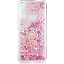 MobaxAksesuar Huawei Y9 Prime 2019 Kılıf Içi Sıvılı Yüzüklü Kapak Pembe