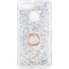 MobaxAksesuar Oppo Ax7 Kılıf Içi Sıvılı Yüzüklü Kapak Gümüş