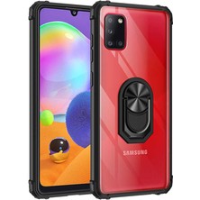 MobaxAksesuar Samsung Galaxy A31 Kılıf Şeffaf Sararmaz Yüzüklü Mola Kapak Siyah