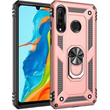 Sirius Xiaomi Redmi Note 8 Pro Yüzüklü Standlı 360° Dönebilen Zore Vega Tank Kılıf. Rose - Gold